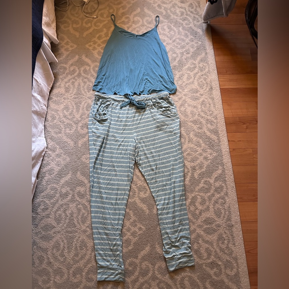 Adore Me Teal and Light Blue Striped Jumpsuit